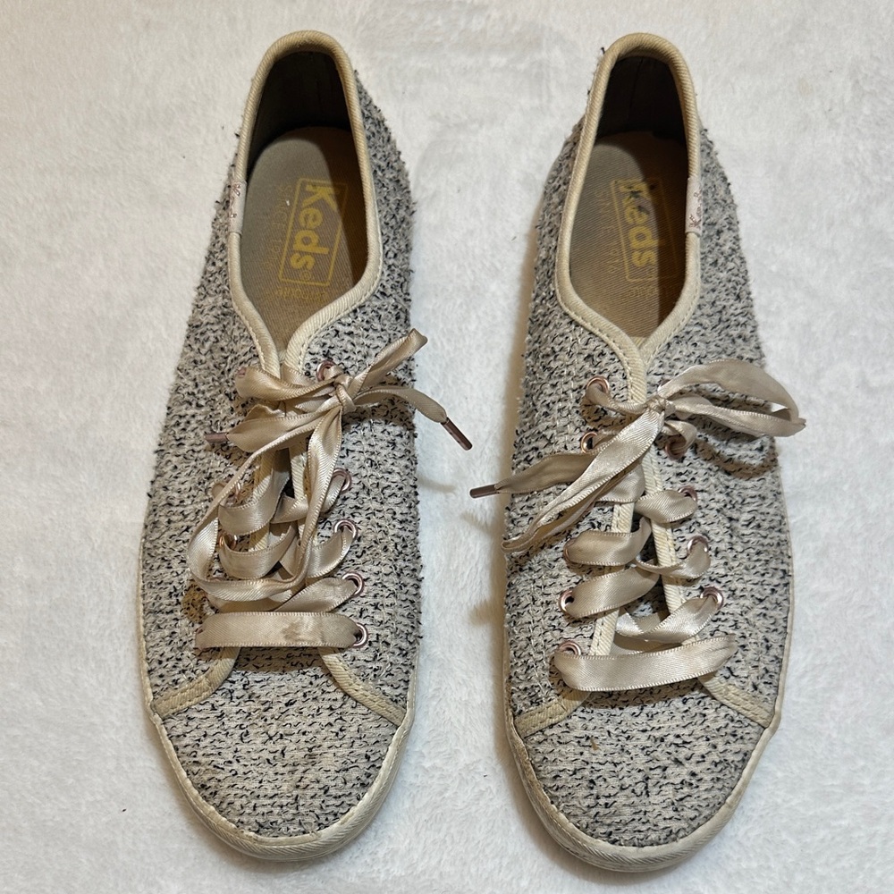 Keds Women's Textured Cream and black tweed look Sneakers size 7